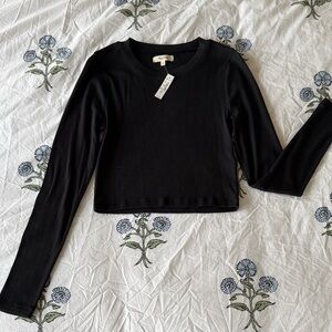 NWT. Madewell Black Long-Sleeve Cropped Crewneck Top